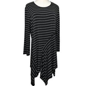 Comfy USA Size L Dress Black Stripes Swingy Casual Stretch Knit Long Sleeve #B01
